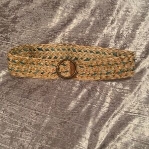 Woven Straw Belt with Blue Accents